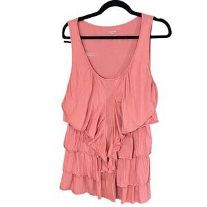 Garnet Hill Pima Cotton Ruffle Tank Top Medium rose Pink Made in Peru boho